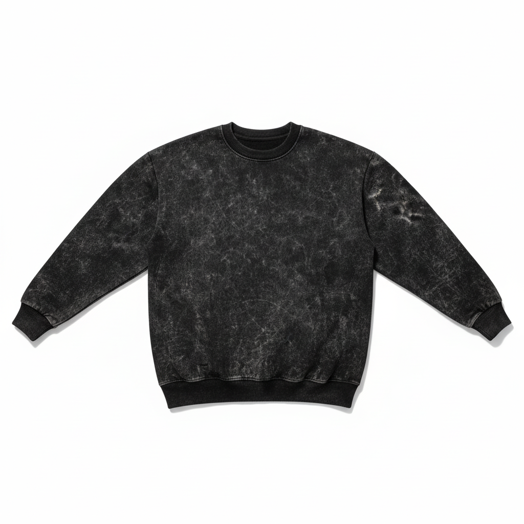 レア　Stone  Acid Wash Crew Neck Acid Wash Sweatshirt | Black Distressed Crew Neck Streetwear | Ex