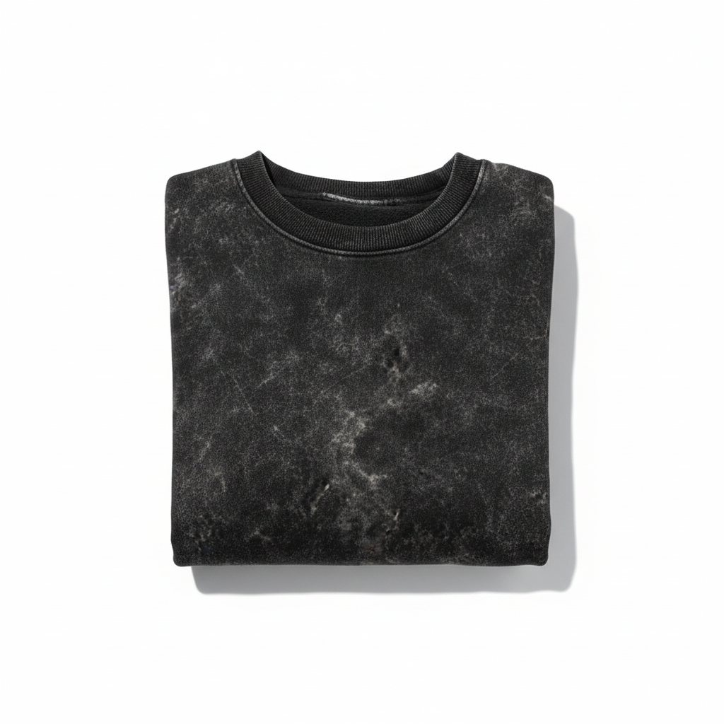 Acid Wash Sweatshirt | Black Distressed Crew Neck Streetwear | Ex