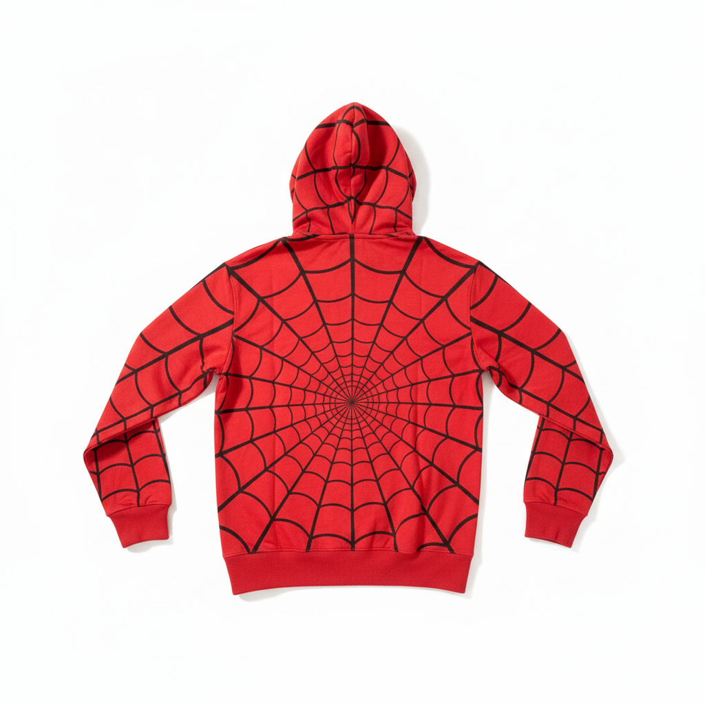 Spider-Man Web Print Red Hoodie Back View - Black Web Design
