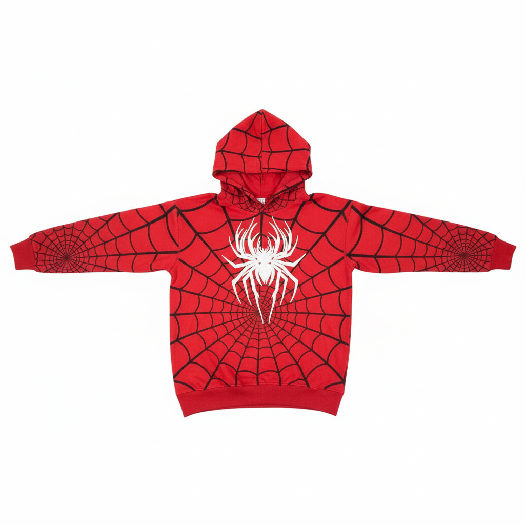 Spider-Man Web Print Red Hoodie Front View - Premium Cotton Fleece
